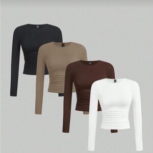 SHEIN Long Sleeve Tops - Black, White, Brown, Tan